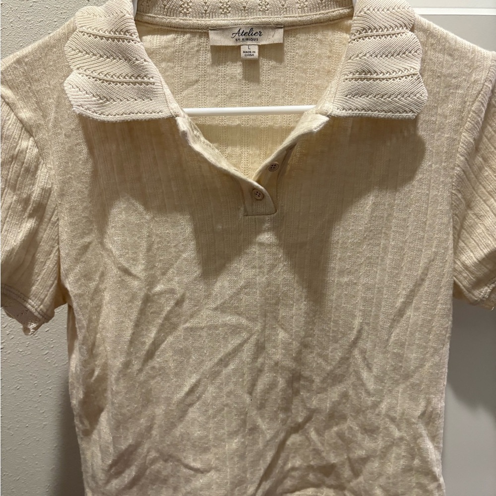 Atelier Women's Cream Polo Top linen